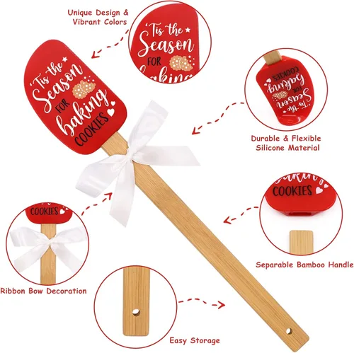 Miniatura 3 de Juego de 3 espátulas de silicona de Navidad con tarjeta de felicitación de Navidad, raspador resistente al calor de grado alimenticio que conecta