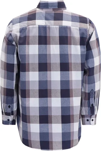 Miniatura 3 de BOCOMAL Camisas FR Resistente a la llama 100% C NFPA2112 7.5oz Camisa de soldadura resistente al fuego para hombres Cuadros azul marino/blanco