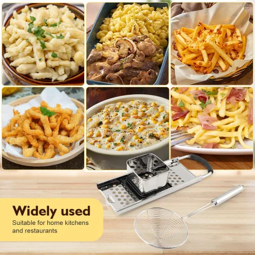 Miniatura 6 de Spaetzle Maker de acero inoxidable con mango de agarre cómodo y espumadera, juego de herramientas para hacer albóndigas de huevo alemán casero