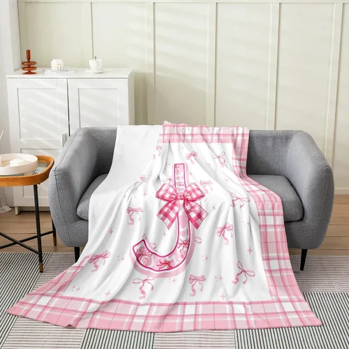 Miniatura 24 de Erosebridal Manta de franela con inicial de letra B, manta de forro polar con lazo rosa, 40 x 50 pulgadas, bonitos lazos del alfabeto, manta