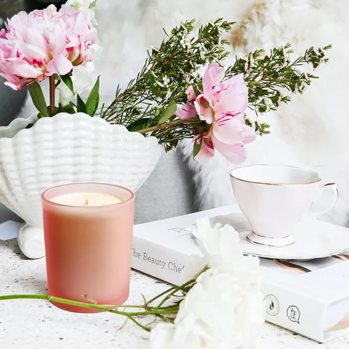 Miniatura 7 de SHOWIN Tarros gruesos para hacer velas, 16 unidades, tarros vacíos de 7 onzas con tapas de madera para hacer velas, contenedor de muestra, rosa Rosa