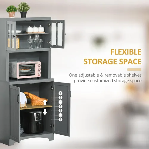 Miniatura 6 de HOMCOM Armario de cocina, gabinete de despensa de 70 pulgadas con puerta enmarcada de vidrio, armario de almacenamiento con estantes ajustables