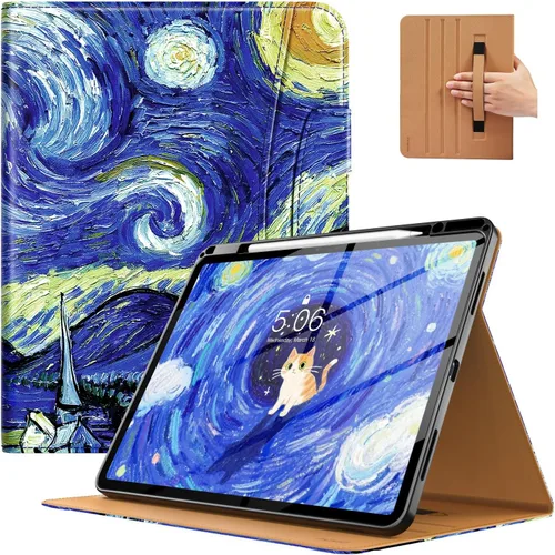 Miniatura 12 de MoKo Funda para iPad Air de 13 pulgadas (M4) 2026 / (M3) 2025 / (M2) 2024 con soporte para lápices, correa de mano y bolsillo, funda de cuero