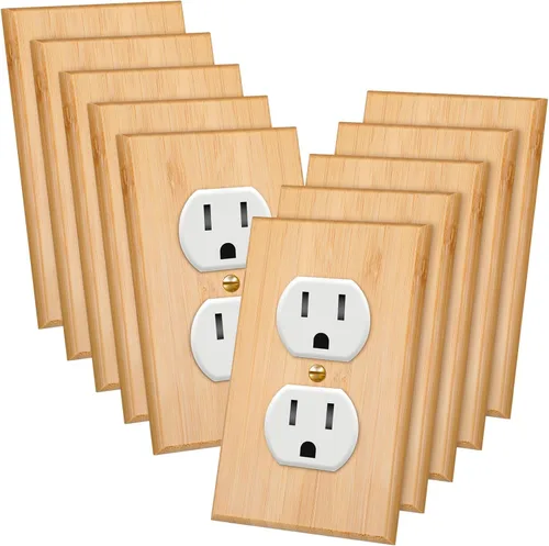 Miniatura 9 de Pinkunn 10 piezas de placa de interruptor de luz de madera maciza, cubierta de salida de madera de bambú, placa decorativa de pared para el hogar
