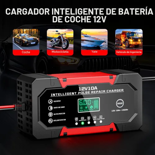 Miniatura 4 de Cargador de Batería 10A 12V Cargador de Batería de Coche Completamente Automático Inteligente con Pantalla LCD y Compensación de Temperatura