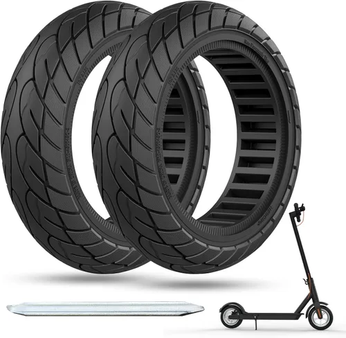Cooryda Neumático de scooter de 10 x 2.125, neumáticos de goma sólida de 10 pulgadas, sin cámara, repuesto delantero o trasero de 10 x 2.125 2 negro