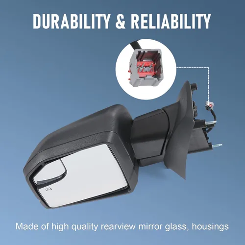 Miniatura 3 de JDMSPEED Espejo retrovisor lateral izquierdo eléctrico con calefacción, señal LED texturizada, negro, izquierdo, LH, compatible con Ford F150