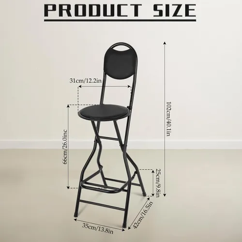 Miniatura 3 de Sintuff Taburete de bar plegable de 26 pulgadas de altura de asiento con respaldo de cuero, taburetes plegables acolchados para adultos, sillas