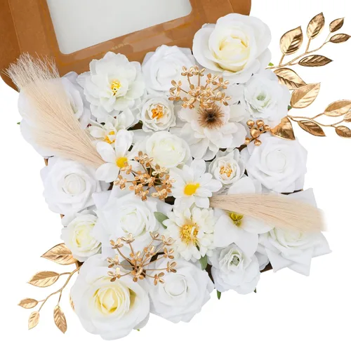 Miniatura 20 de Floweroyal Flores Artificiales Rosadas Flores de Rosa Falsas Dalia con Tallos para Ramos de Novia de Boda DIY, Baby Shower, Arreglo Floral, Centros