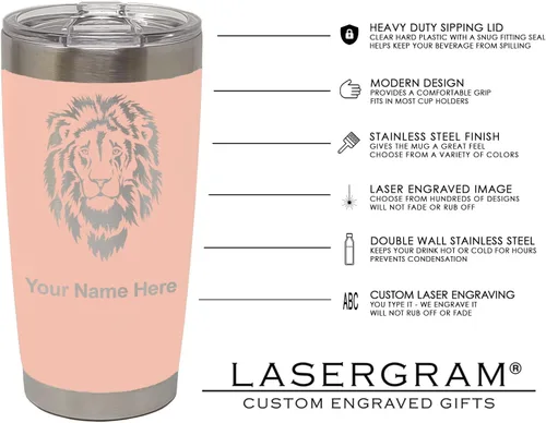 Miniatura 5 de LaserGram Vaso aislado al vacío de 20 onzas, sirena, grabado personalizado incluido (negro)