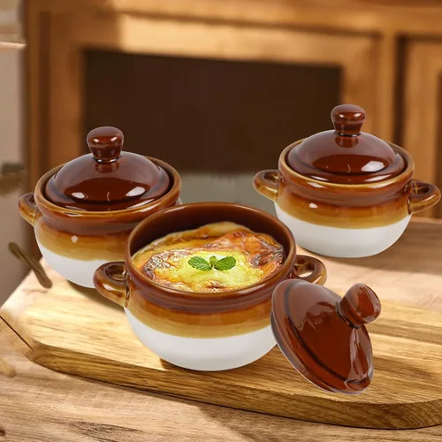 Miniatura 7 de Adroiteet Juego de 4 cuencos de sopa de cebolla francesa, crocks de sopa de 16 onzas con asas y tapas, cuencos de cerámica aptos para horno, cuenco