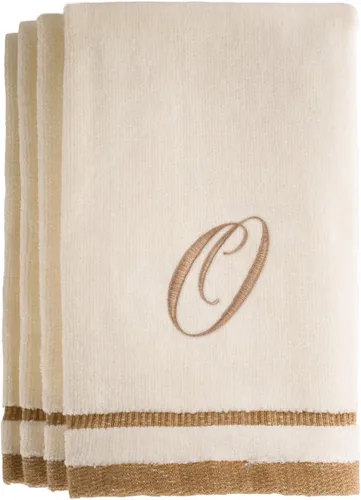 Miniatura 20 de Regalos con monograma, juego de 4 toallas de mano de 11 x 18 pulgadas bordadas en color dorado café, extra absorbente, 100% de algodón. Regalo