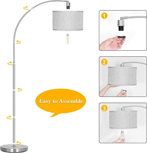 Miniatura 5 de Lámpara de pie de arco plateada para sala de estar, lámpara de pie moderna con cabeza ajustable, lámpara de poste alto con interruptor de pedal