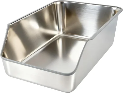 Caja de arena para gatos de acero inoxidable con lados altos, bandeja de arena de metal extragrande para gatos, caja de entrada baja para gatos de