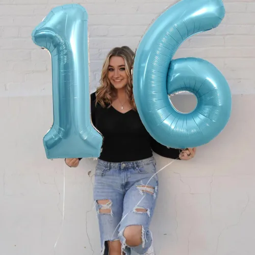 Miniatura 5 de TONIFUL Globos de helio de 40 pulgadas, color azul claro, números grandes, número 16, globos de helio de papel de aluminio azul, globos grandes
