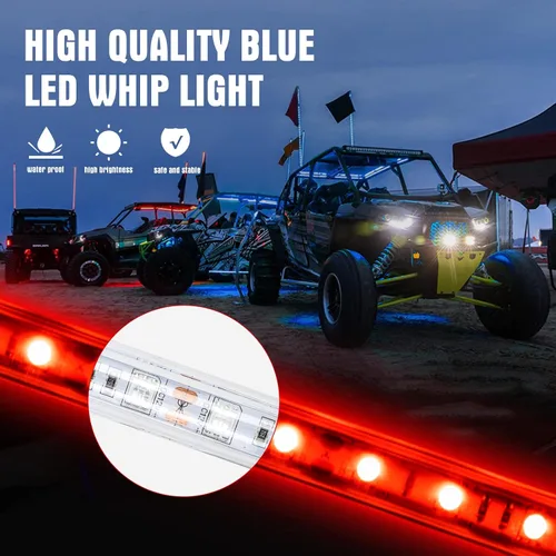 Miniatura 3 de 2 PIEZAS 1.2M Luz LED Roja de Látigo para Camión, BESTZHEYU Luz de Látigo LED de 4 Pies para ATV UTV, Antena de Látigo para RZR Polaris Todoterreno