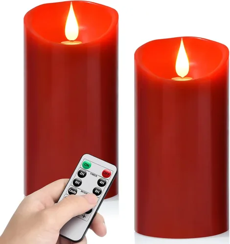 Miniatura 9 de Paquete de 2 velas de plástico sin llama para exteriores con control remoto y temporizador, velas LED parpadeantes que funcionan