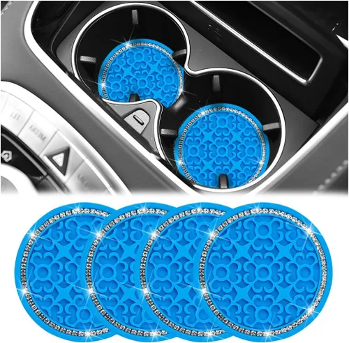 Miniatura 14 de Zpana – Portavasos para automóvil con diamantes de imitación, 4 unidades, 2.75 pulgadas, silicona con cristales de strass, tapetes antideslizantes