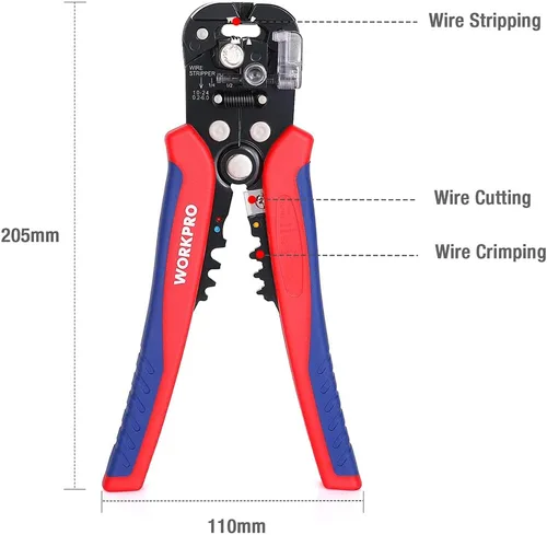Miniatura 2 de WORKPRO Pelacables autoajustable, pelacables automático 3 en 1, cortador/engarzador, AWG10-24, alicates múltiples de 8 pulgadas para pelar cables