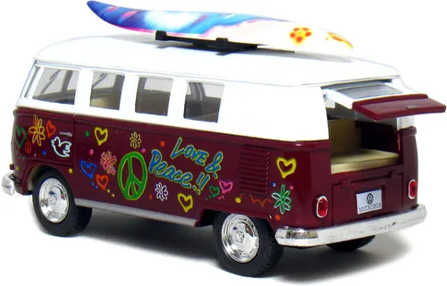 Miniatura 3 de KiNSMART Volkswagen Classic Bus 1962 escala 1:32 de 5 pulgadas, modelo de metal fundido a presión, acción de retroceso