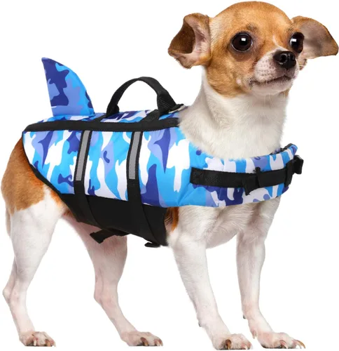Miniatura 10 de Chaleco salvavidas para perros Ripstop, chaleco salvavidas de tiburón para perros, salvavidas de seguridad con alta flotabilidad y asa de elevación