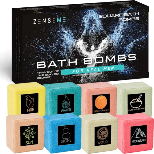 Bombas de baño para hombres - Juego de regalo de 8 bombas de baño naturales orgánicas perfumadas hechas a mano de 2.5 oz con aceites esenciales