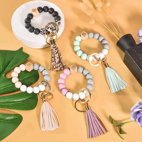 Miniatura 6 de Llavero de pulsera pulsera con cuentas de silicona bonitos llaveros para mujer