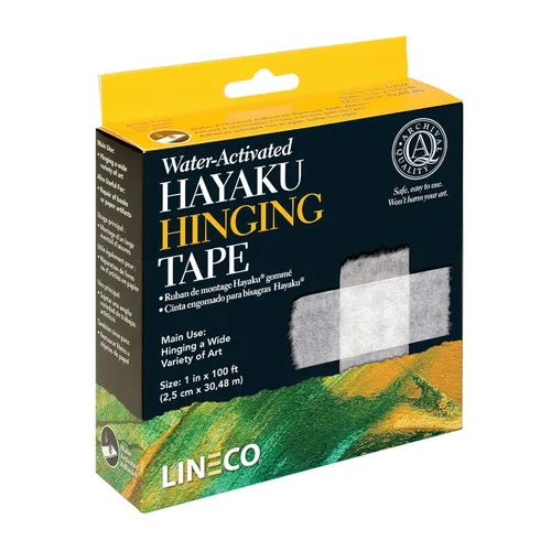Lineco Cinta de bisagra Hayaku activada por agua de 1 pulgada x 100 pies, archival, sin ácidos y fuerte, utilizada para obras de arte de bisagras,