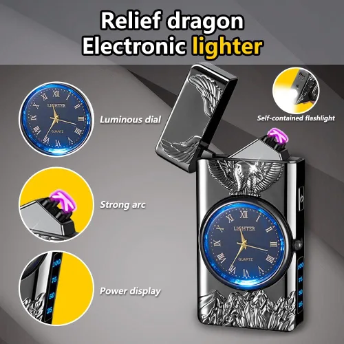 Miniatura 2 de Encendedor de Reloj, Encendedor Eléctrico, Encendedor de Arco Dual de Plasma, Encendedor USB Recargable con Pantalla de Batería, Encendedor Fresco