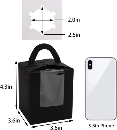 Miniatura 4 de EUSOAR Cajas para cupcakes individuales, color negro, 50 unidades, 3.6 x 3.6 x 4.3 pulgadas, portador de cupcakes con insertos y soportes
