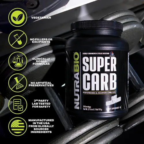 Miniatura 5 de NutraBio Super Carb, Polvo de Carbohidratos con Dextrina en Racimo y Electrolitos, Polvo de Suplemento de Carbohidratos Avanzado para Combustible
