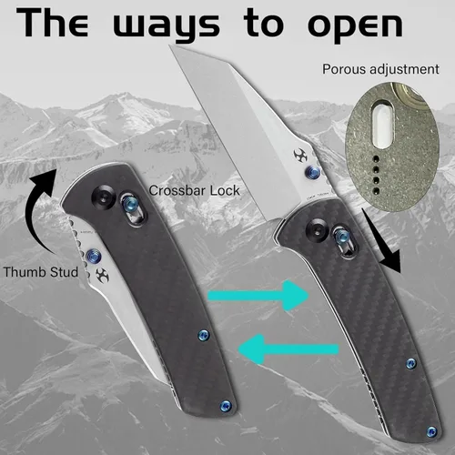 Miniatura 5 de KANSEPT Main Street - Cuchillo plegable de bolsillo, hoja de acero afilada 154CM de 3.36 pulgadas, mango de fibra de carbono de sarga con bloqueo