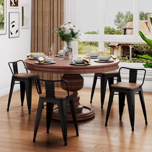 Miniatura 9 de Changjie Furniture - Juego de 4 sillas altas de metal con diseño industrial para barra de cocina o bar con respaldo bajo, Metal, Negro, 18 pulgadas