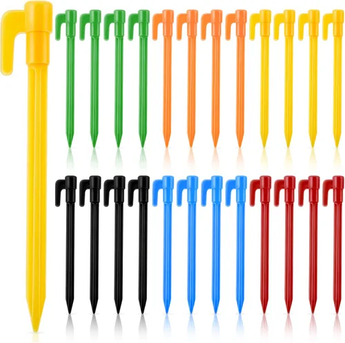 Miniatura 10 de Paquete de 24 estacas de plástico para tienda de campaña de 5.7 pulgadas, resistentes para toldo, estacas de plástico para tiendas, estacas