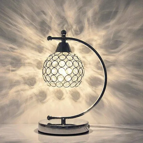 Miniatura 3 de Onerbuy Moderna lámpara de mesa de cristal enchufable, lámpara de mesa de noche cromada plateada E27 con interruptor de encendido/apagado en línea