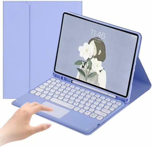 Miniatura 12 de Funda de teclado para iPad 10.2 para 9/iPad 8/iPad 7 (2021/2020/2019) Touchpad desmontable con soporte para lápices, funda inteligente de cuero Azul