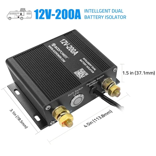 Miniatura 2 de ACOPOWER Kit de aislamiento de batería doble, 12 V, 200 amperios, sensible al voltaje, completo VSR, cargador automático inteligente de doble