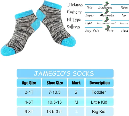 Miniatura 2 de Jamegio Calcetines de tobillo atléticos 12 pares de calcetines para niños pequeños medio cojín calcetines de corte bajo para niños niñas de 2 a 8