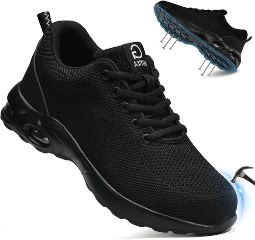 GLANOUDUN Zapatos de punta de acero para hombre, zapatos de trabajo negros, zapatos de seguridad ligeros para hombres, zapatos de seguridad