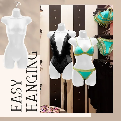 Miniatura 4 de Juexica Maniquí colgante para mujer, forma de vestido con gancho para colgar en la cadera, maniquí largo y hueco, torso grueso, plástico