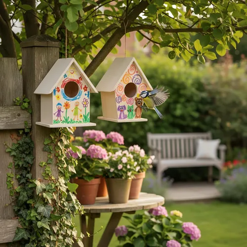 Miniatura 7 de Jetec 6 piezas de casa de pájaros, kit de casa de pájaros de madera para construir y pintar casas de pájaros sin terminar, artes de madera