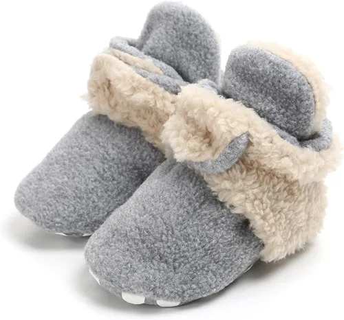 Miniatura 2 de EnJoCho Pantuflas de forro polar para niñas recién nacidas y niños con suela suave antideslizantes para primeros caminos gris 12-18 meses