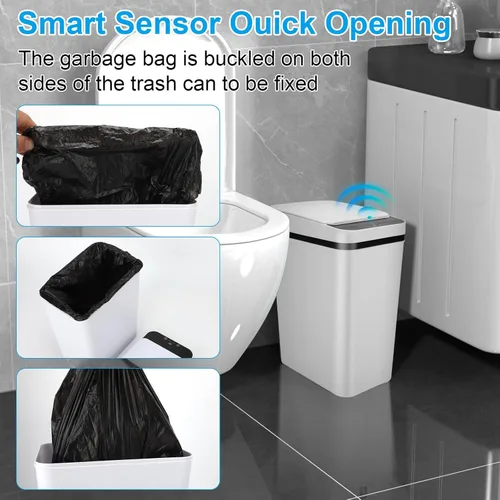 Miniatura 6 de Paquete de 2 Cubos de Basura para Baño, Cubo de Basura Inteligente sin Contacto, Cubo de Basura Automático con Sensor de Movimiento con Tapa, Cubo