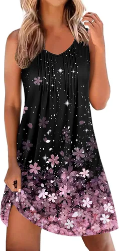 Miniatura 9 de Ekouaer Camisones para Mujeres Sin Mangas Camisa de Dormir Tipo Tank Camisón Cuello en V Camisola Plisada Camisa de Noche Vestido de Dormir Suave