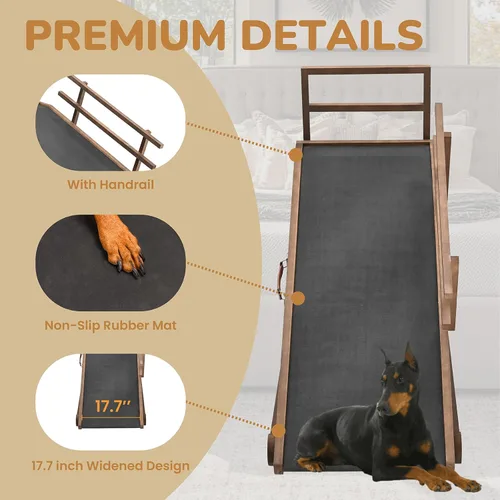 Miniatura 8 de Rampa para Perros para Cama, Rampa Ajustable de 5 Niveles para Camas Altas, Rampa de Alta Tracción con Alfombrilla de Goma de Actualización