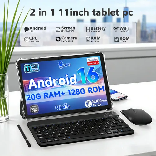 Miniatura 2 de PEICHENG Tablet Android 16 de 11 pulgadas con procesador Octa-core, 20 GB de RAM 128 GB ROM, duración de la batería de 8000 mAh durante todo el día