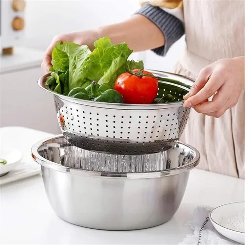 Miniatura 9 de Ralladores para cocina, cesta de drenaje de acero inoxidable de mano, cortador de verduras, 3 en 1, rallador de juliana multiusos para ensalada