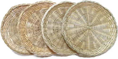 BB HOME, ZHONGER BHO - Soporte para platos de papel de bambú tejido a mano, 10 pulgadas, juego de 4 para picnic, fiesta en casa y comedor diario