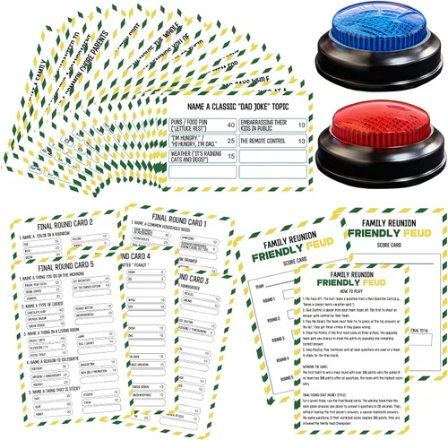 Juego de cartas de disputa familiar con 2 zumbadores de respuesta, noche de juego familiar, divertido cuestionario de preguntas para reuniones de