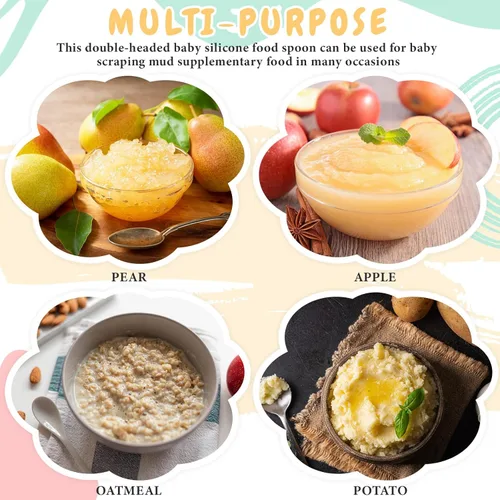 Miniatura 7 de Lallisa 2 cucharas de silicona para bebés, cuchara de comida para bebés de doble cabeza, alimentador de frutas, raspador de alimentos suave para rosa
